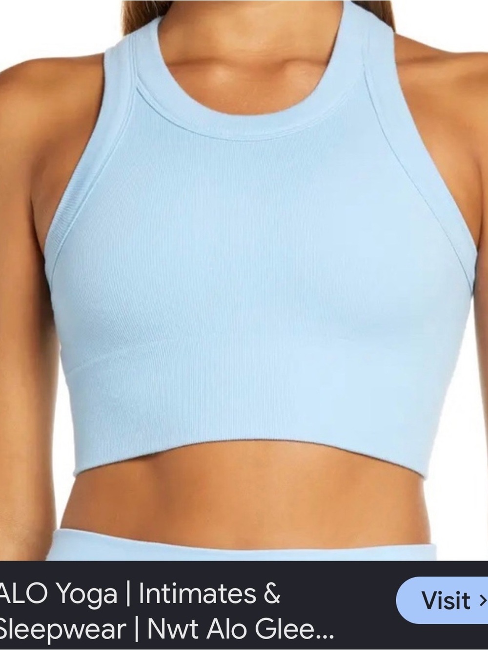 ALO Yoga Sky Blue Ribbed Racerback Crop size XS no ticket